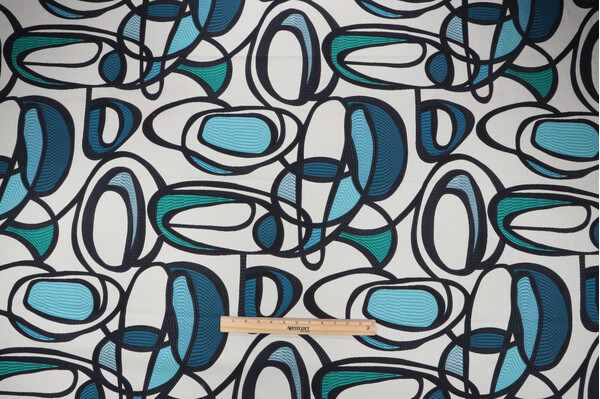 Covington Wow Printed Cotton Drapery Fabric in 52-Cabana Blue