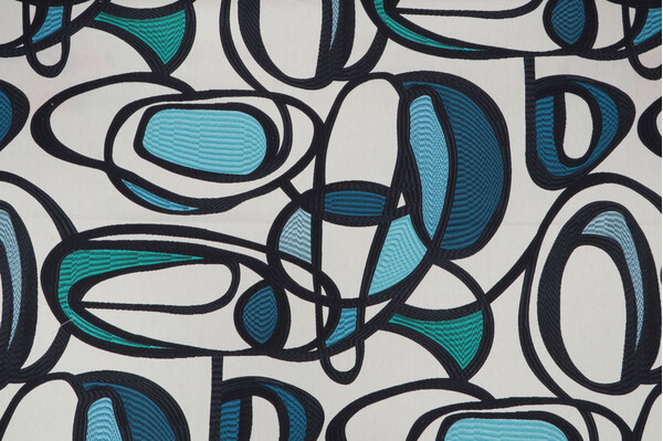 Covington Wow Printed Cotton Drapery Fabric in 52-Cabana Blue