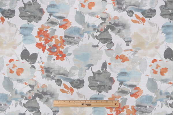 Waverly Aqua Fleur Printed Cotton Drapery Fabric in Nectar