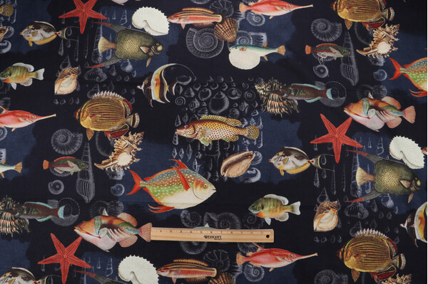 1 Yard Hamilton Maldives Printed Cotton Drapery Fabric in Marine