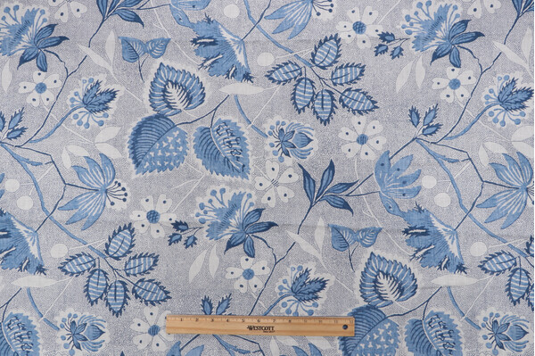 Click for .88 Yards Anna French Indienne Hazel Printed Linen Drapery Fabric in Blue for Thibaut Anna French Indienne Hazel Printed Linen Drapery Fabric in Blue for Thibaut