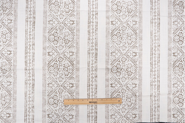 Click for 1 Yard Kendall Wilkinson Tosho Stripe Printed Cotton Drapery Fabric in Mushroom for Fabricut 1 Yard Kendall Wilkinson Tosho Stripe Printed Cotton Drapery Fabric in Mushroom for Fabricut