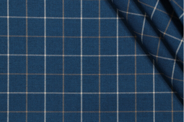 P Kaufmann Anchor Check Woven Polyester Indoor/Outdoor Fabric in Denim 