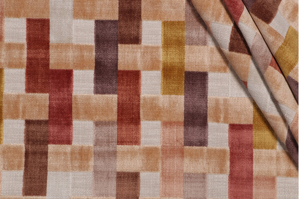 P Kaufmann Anagram Velvet Upholstery Fabric in Sunset 