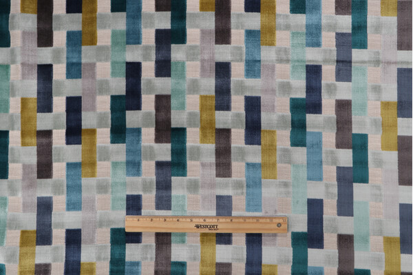 P Kaufmann Anagram Velvet Upholstery Fabric in Peacock 