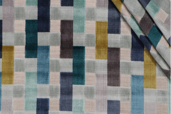P Kaufmann Anagram Velvet Upholstery Fabric in Peacock 