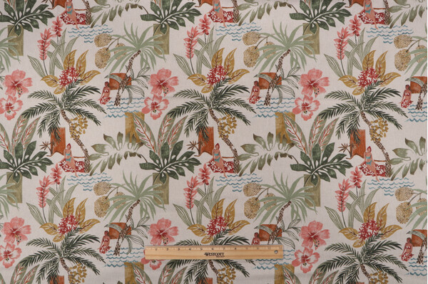 Belle Maison Bora Bora Printed Linen Blend Drapery Fabric in Sand Dune 