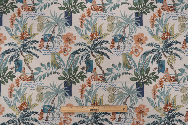 Belle Maison Bora Bora Printed Linen Blend Drapery Fabric in Surfside 