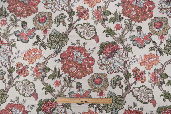 Belle Maison Adira Printed Cotton Drapery Fabric in Coral 