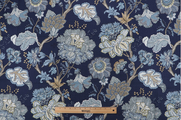 Sample of Belle Maison Adira Printed Cotton Drapery Fabric in Indigo 