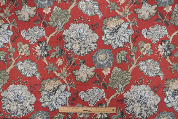 Belle Maison Adira Printed Cotton Drapery Fabric in Garnet 