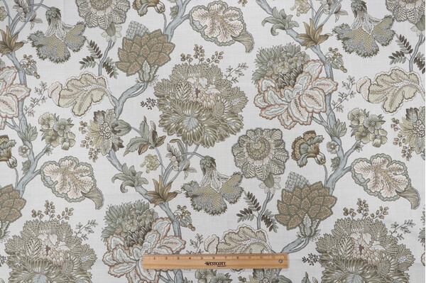 Belle Maison Adira Printed Cotton Drapery Fabric in Ecru 