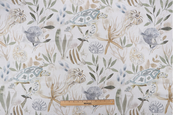 Belle Maison Wellfleet Printed Cotton Drapery Fabric in Spa 