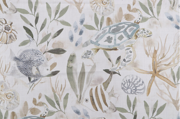 Belle Maison Wellfleet Printed Cotton Drapery Fabric in Spa 