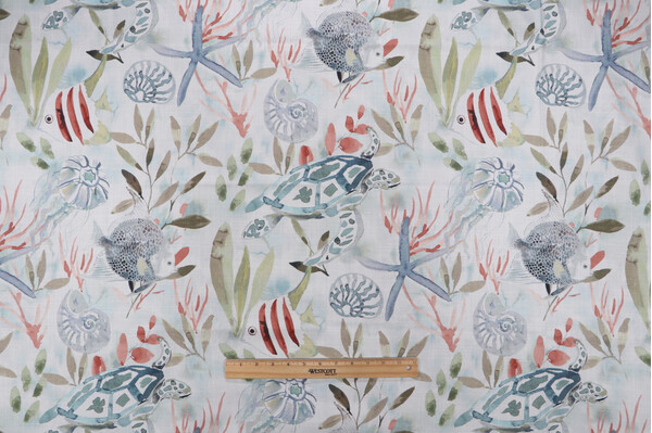 Belle Maison Wellfleet Printed Cotton Drapery Fabric in Seaside 