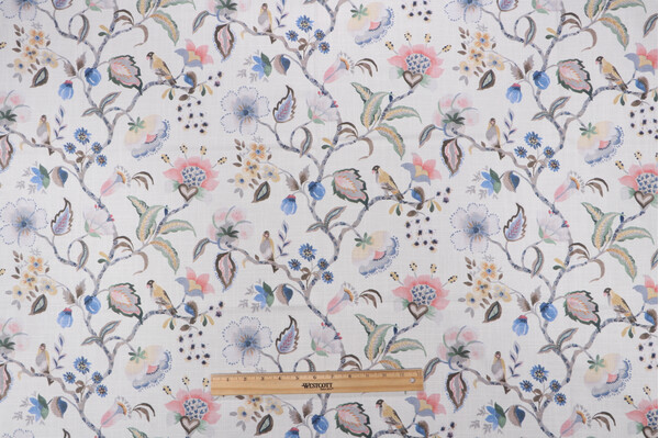 Belle Maison Winifred Printed Cotton Drapery Fabric in Opal 