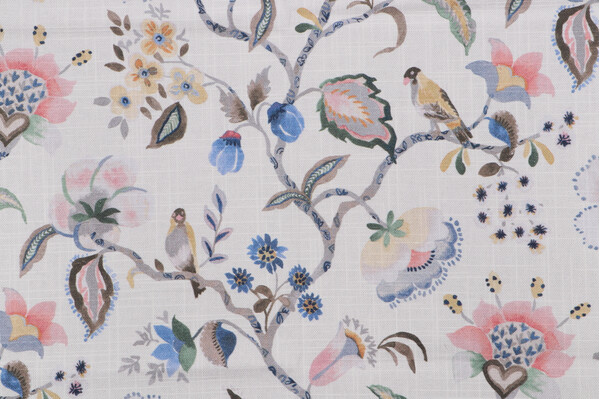 Belle Maison Winifred Printed Cotton Drapery Fabric in Opal 