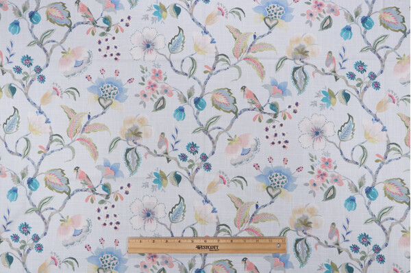 Belle Maison Winifred Printed Cotton Drapery Fabric in Ice 