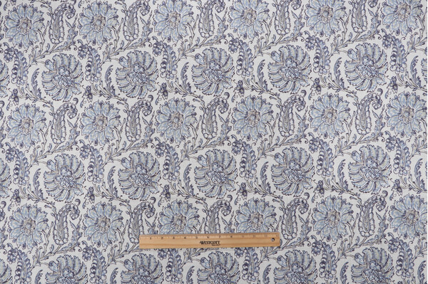 Sample of Belle Maison Juliana Printed Cotton Drapery Fabric in Delft 
