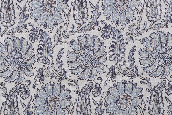 Sample of Belle Maison Juliana Printed Cotton Drapery Fabric in Delft 