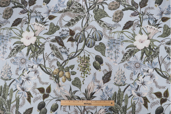 Belle Maison Rosabella Printed Cotton Drapery Fabric in Spa 