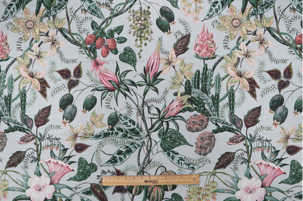 Belle Maison Rosabella Printed Cotton Drapery Fabric in Seamist 