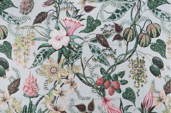 Belle Maison Rosabella Printed Cotton Drapery Fabric in Seamist 