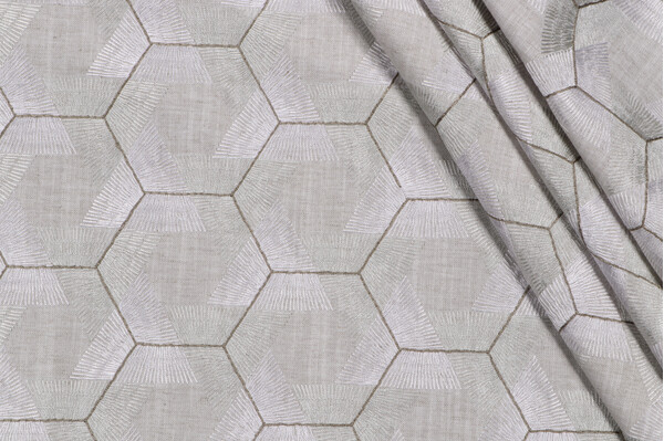 Valiant Fabrics Colony Embroidered Drapery Fabric in Platinum 