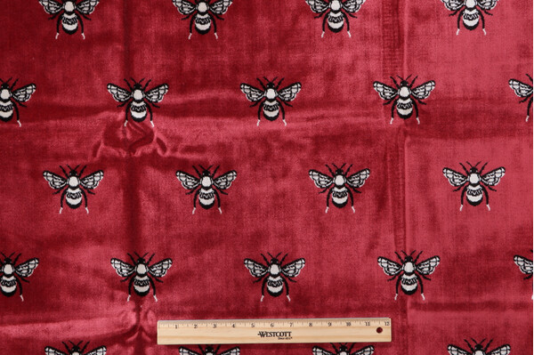 TFA Bee Kind Latex Backed Velvet Upholstery Fabric in Cherry
