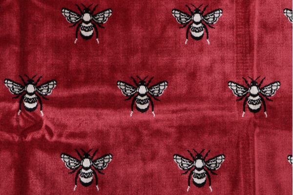 TFA Bee Kind Latex Backed Velvet Upholstery Fabric in Cherry