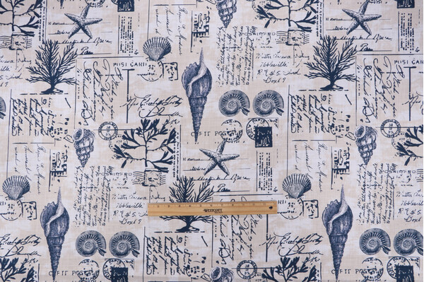 Click for 1 Yards Covington Seaside Printed Slubbed Cotton Drapery Fabric in 56-Mariner Covington Seaside Printed Slubbed Cotton Drapery Fabric in 56-Mariner