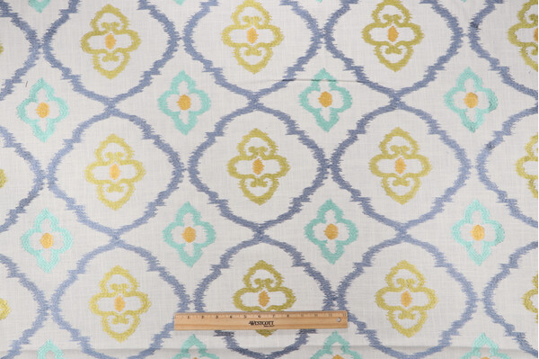 Covington Sumatra Embroidered Drapery Fabric in 52-Cabana Blue