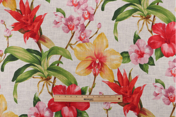 Covington Khaleesi Printed Linen Blend Drapery Fabric in 354-Fruit Punch