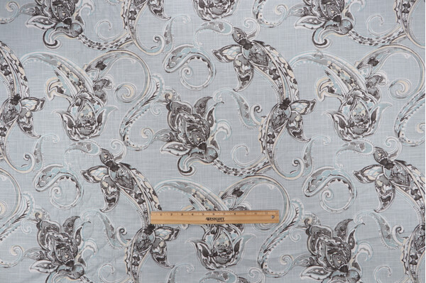 Floral Printed Drapery Fabric in Powder Blue