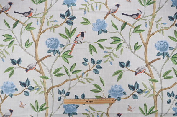 Sample of Belle Maison Lisette Printed Cotton Drapery Fabric in Cornflower 