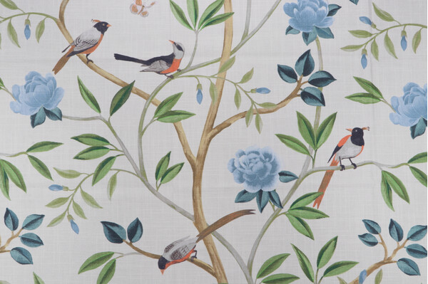 Sample of Belle Maison Lisette Printed Cotton Drapery Fabric in Cornflower 