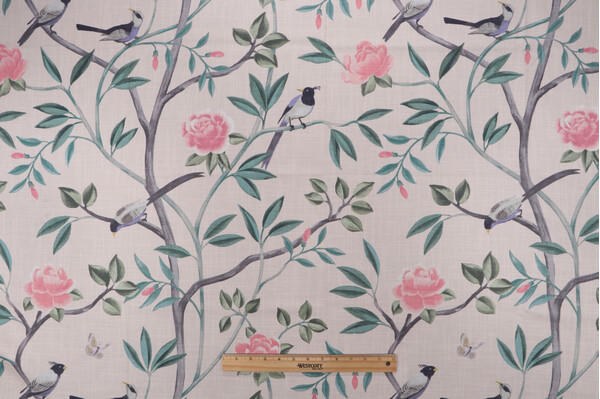 Belle Maison Lisette Printed Cotton Drapery Fabric in Petal 