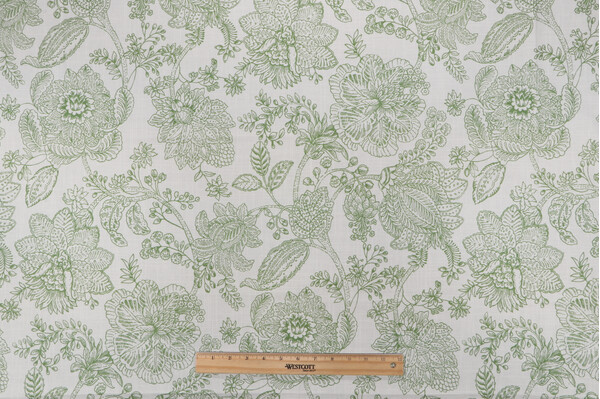 Belle Maison Glenda Printed Cotton Drapery Fabric in Sage 