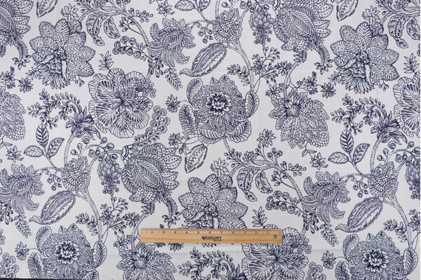 Belle Maison Glenda Printed Cotton Drapery Fabric in Indigo 