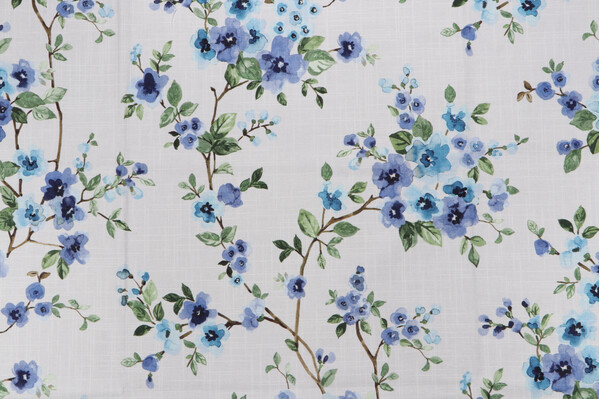 Belle Maison Molly Printed Cotton Drapery Fabric in Delft 