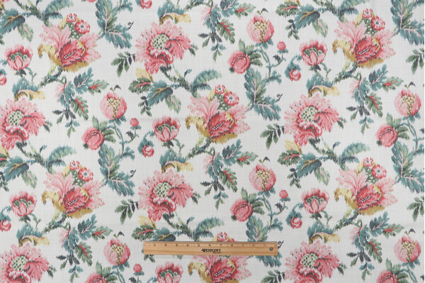 Belle Maison Celeste Printed Cotton Drapery Fabric in Coral 