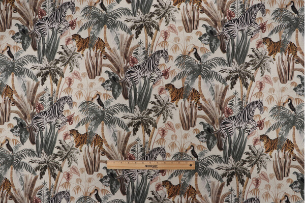 Belle Maison Azula Printed Cotton Drapery Fabric in Safari 