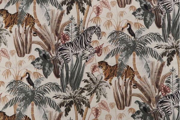 Belle Maison Azula Printed Cotton Drapery Fabric in Safari 