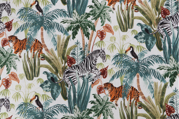 Sample of Belle Maison Azula Printed Cotton Drapery Fabric in Tropics 