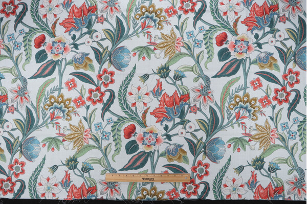 Belle Maison Eliza Printed Cotton Drapery Fabric in Coral 