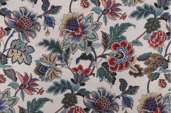 Belle Maison Dominique Printed Linen Blend Drapery Fabric in Colonial 
