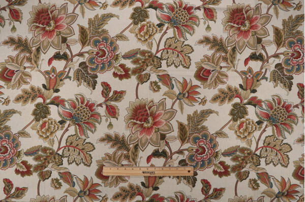 Belle Maison Dominique Printed Linen Blend Drapery Fabric in Rosewood 