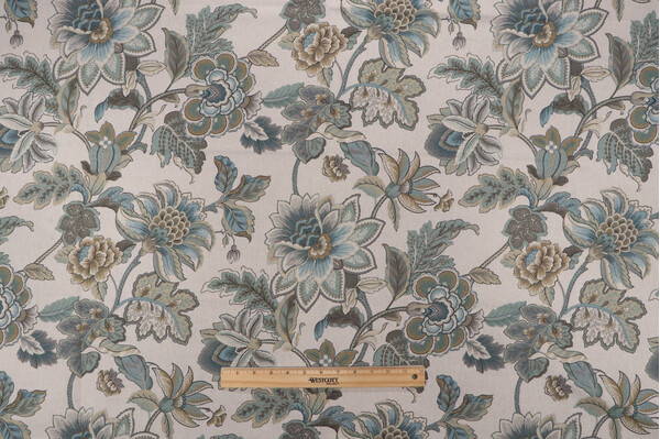 Belle Maison Dominique Printed Linen Blend Drapery Fabric in Mist 
