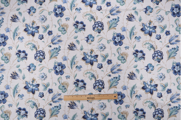 Belle Maison Bartlett Printed Cotton Drapery Fabric in Denim 