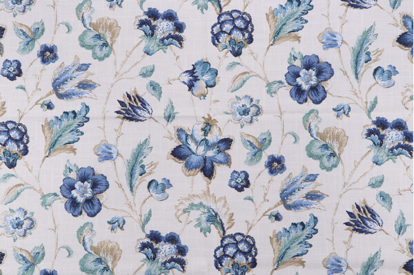 Belle Maison Bartlett Printed Cotton Drapery Fabric in Denim 